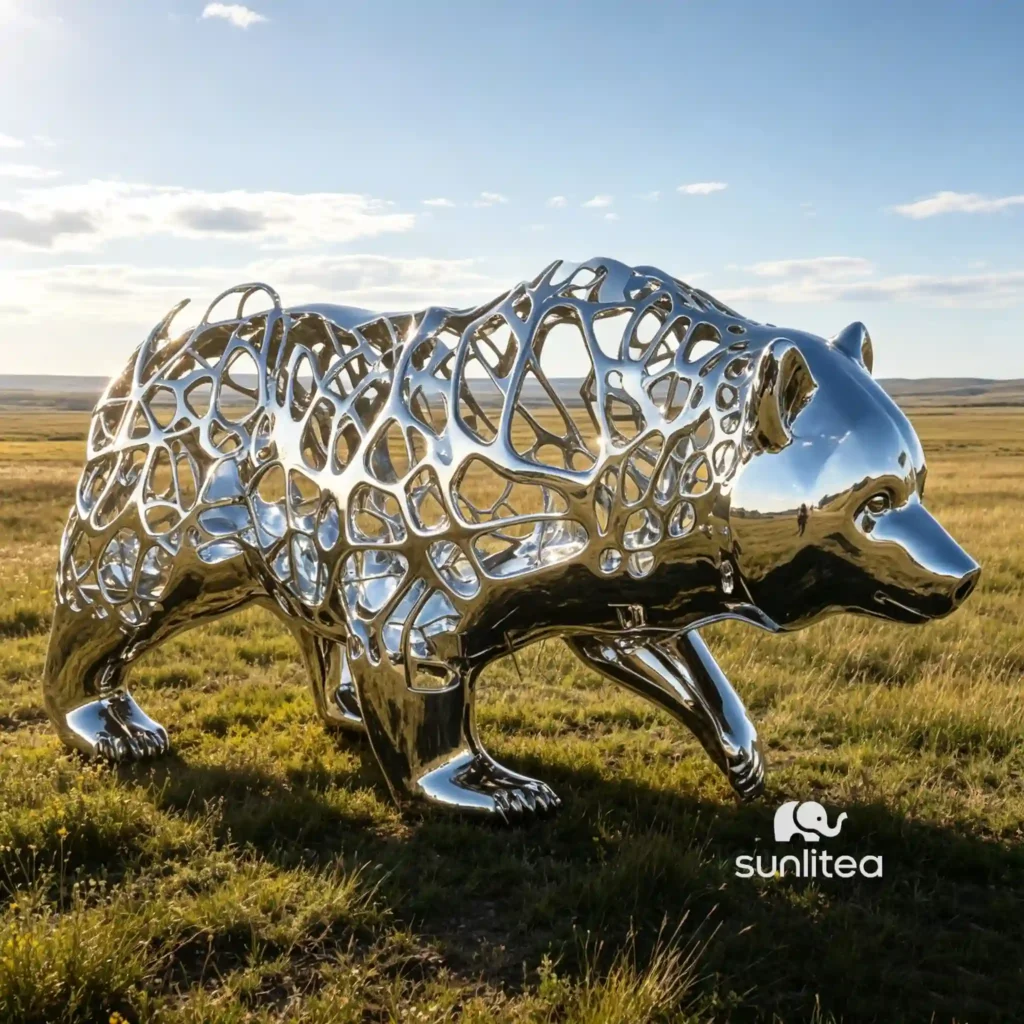 Wire Stainless Steel Abstract Bear Sculpture