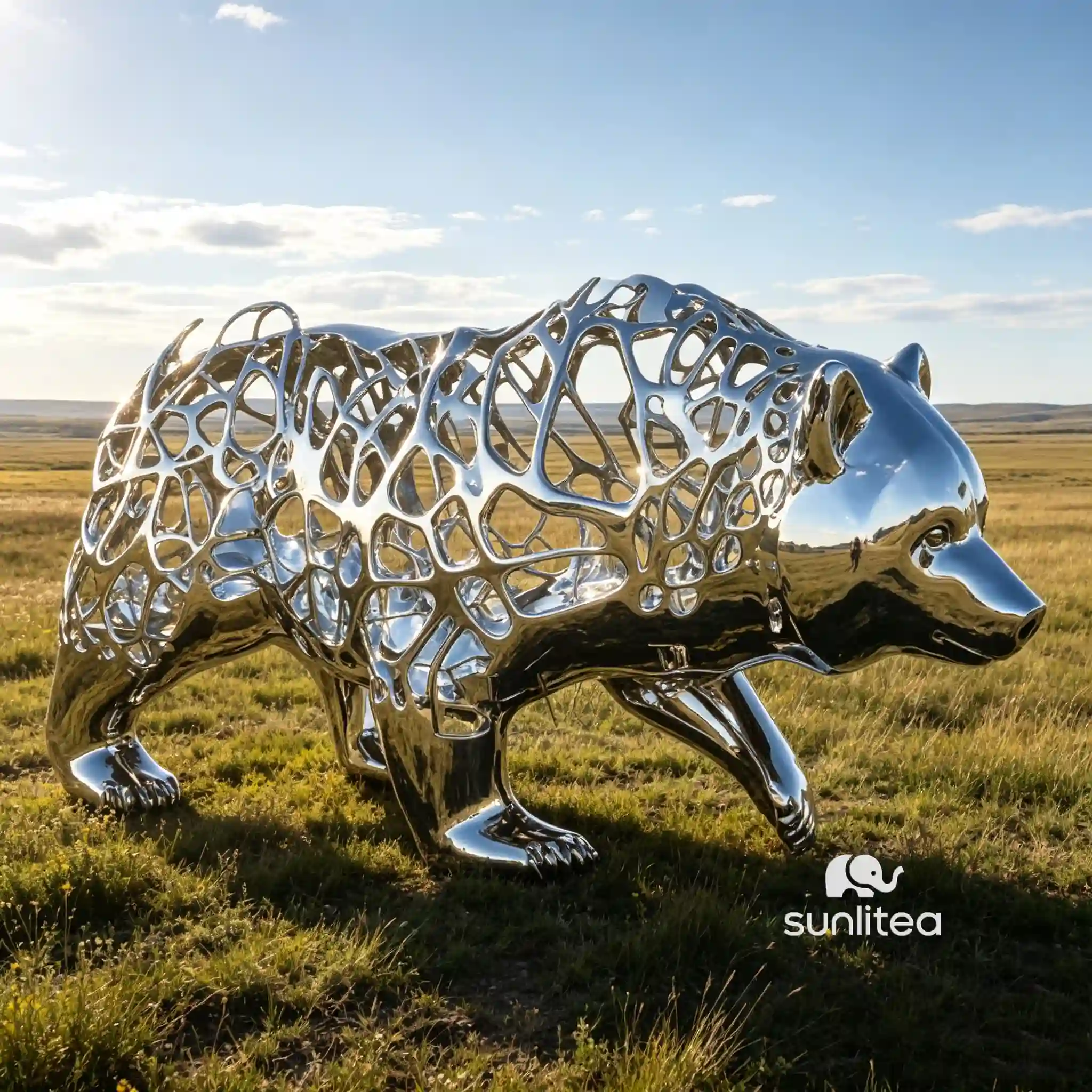 Wire Stainless Steel Abstract Bear Sculpture