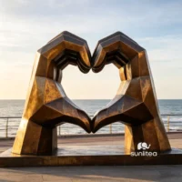 Bronze Home Decor Hand Heart Sculpture