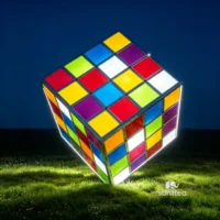 Colored Lights Abstract Cube Sculpture