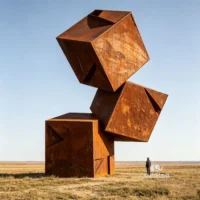 Corten Steel Abstract Cube Sculpture