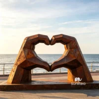 Corten Steel Hand Heart Sculpture