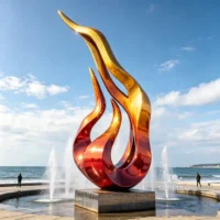 Gold Abstract Flame Sculpture
