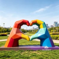 Metal Colorful Heart Hand Sculpture