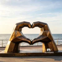 Outdoor Brass Hand Heart Sculpture