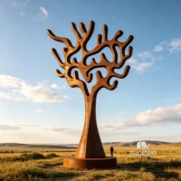 Rust Abstract Metal Tree Sculpture