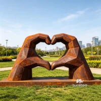 Rust Decorative Hand Heart Sculpture