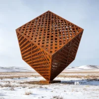 Rust Metal Abstract Cube Sculpture