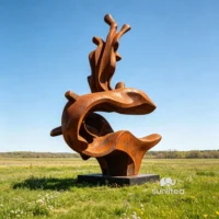 Rust Metal Abstract Wave Sculpture